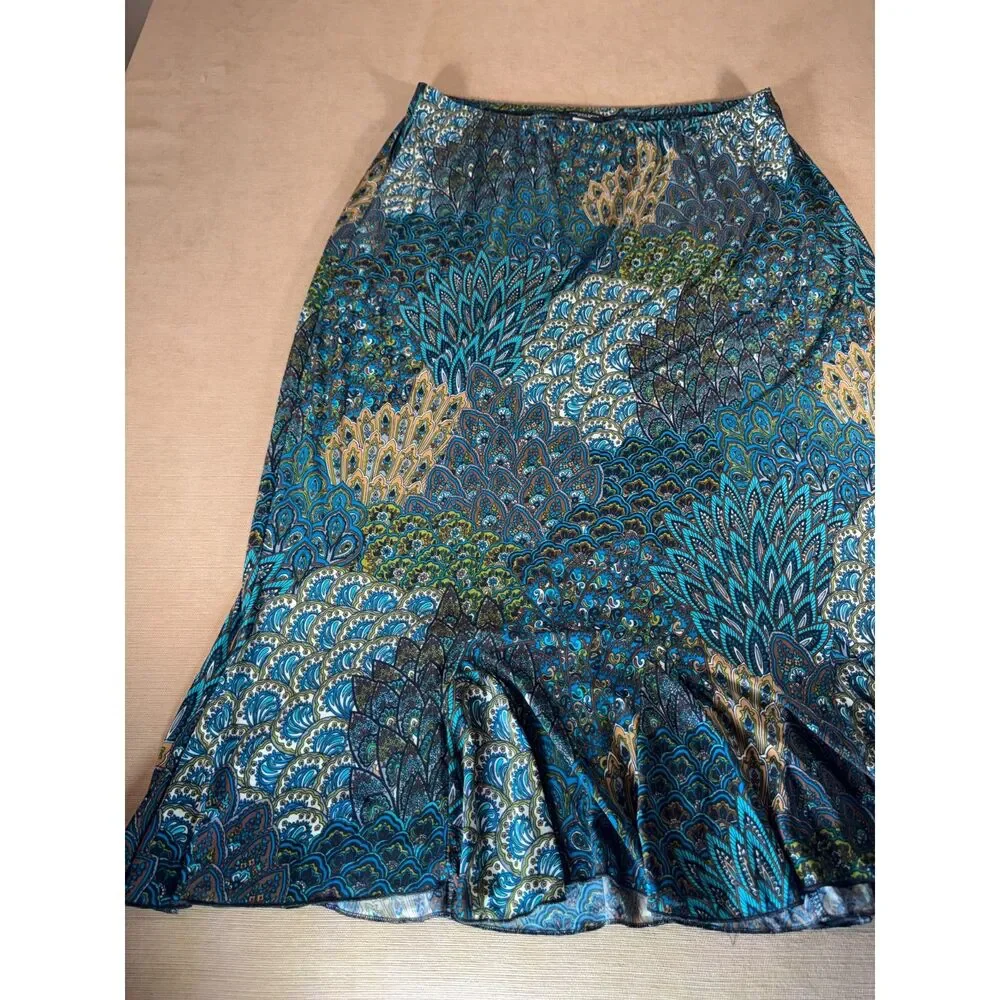 Perseption Women Skirt, Multicolored Green, Blue, Tan, Size, 1X